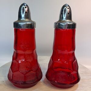 Rare Vintage Viking Glass Georgian Honeycomb Ruby Red Salt and Pepper Shakers